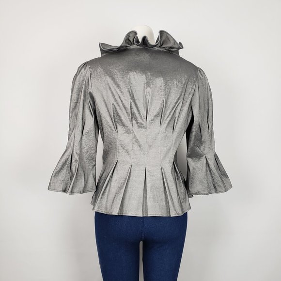 Joseph Ribkoff Silver Ruffle Jacket Size 12 - Picture 6 of 11